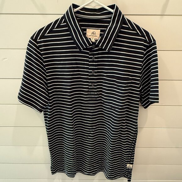 Surfside Supply Men's Polo Shirt. Black and white stripe, size medium. - Picture 1 of 3